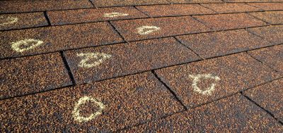 Hail damage with chalk markings