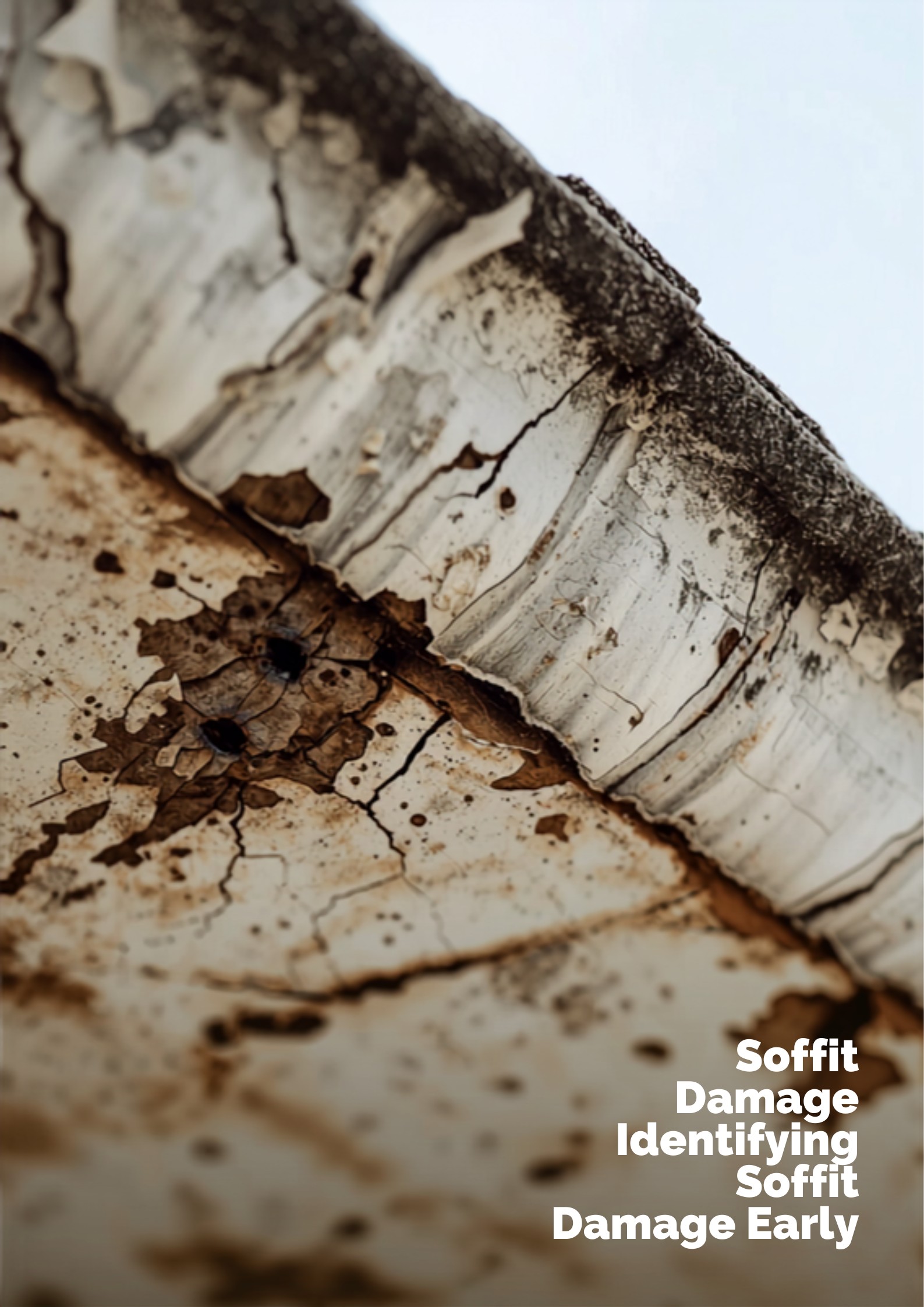 Damaged and rotting soffit boards under roof overhang